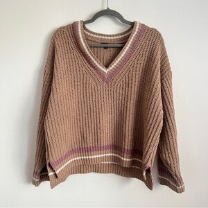 Love Tree Brown V Neck Cozy Pullover Sweater Juniors Size Large Neutral Sweater